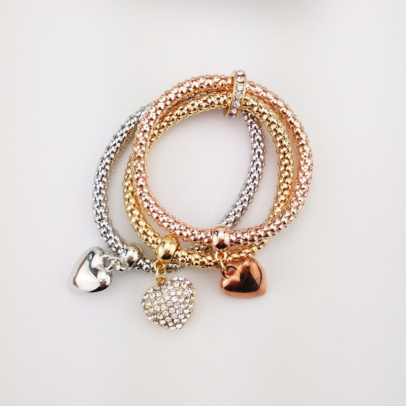 Ornament Alloy Three-color Diamond Heart Fashion Bracelets