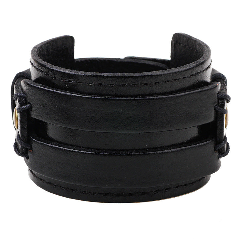 Herren Ornament Retro Echtleder Breite Rinderarmbänder