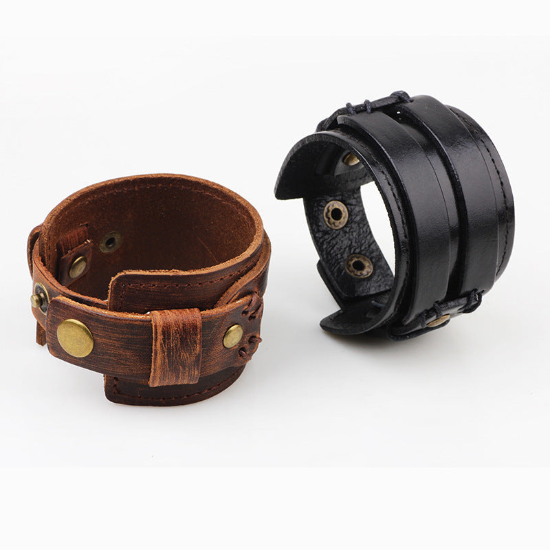 Herren Ornament Retro Echtleder Breite Rinderarmbänder