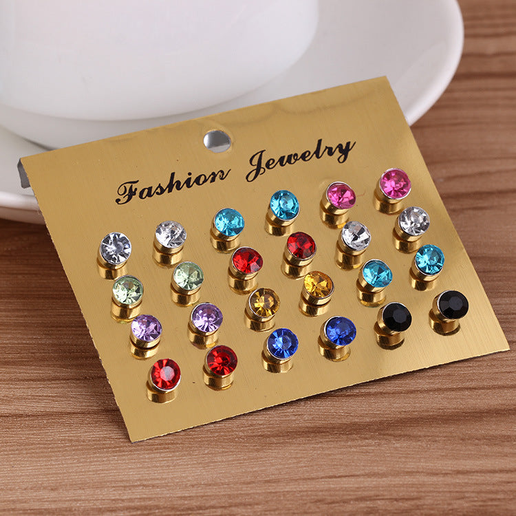 Korean Style One Card Fresh Shiny Diamond Ear Pairs Of Rings