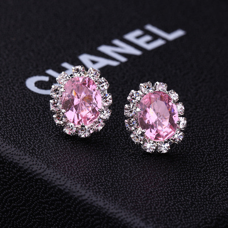 Oval Creative Fashion Rhinestone Shining Diamond Earrings