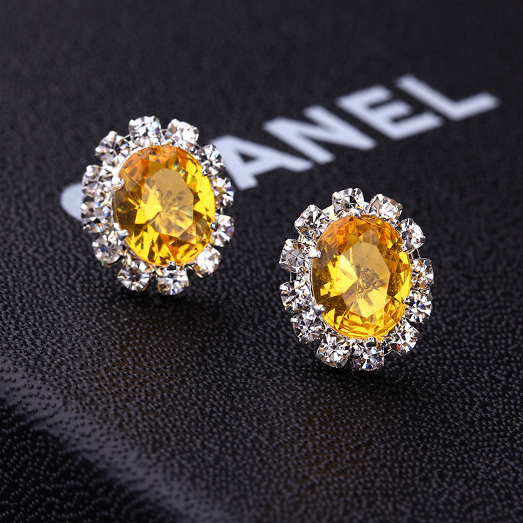 Oval Creative Fashion Rhinestone Shining Diamond Earrings