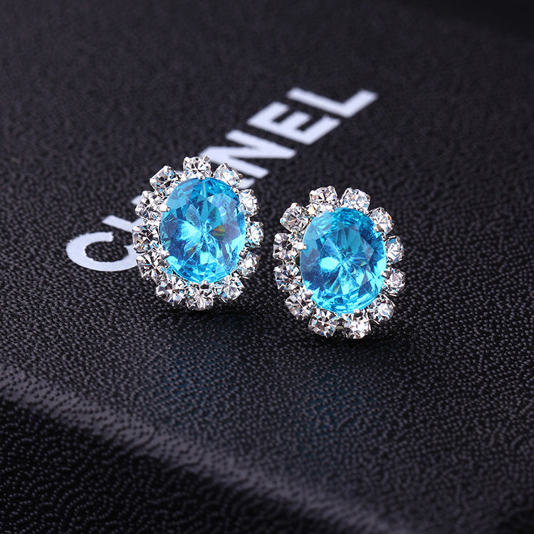 Oval Creative Fashion Rhinestone Shining Diamond Earrings