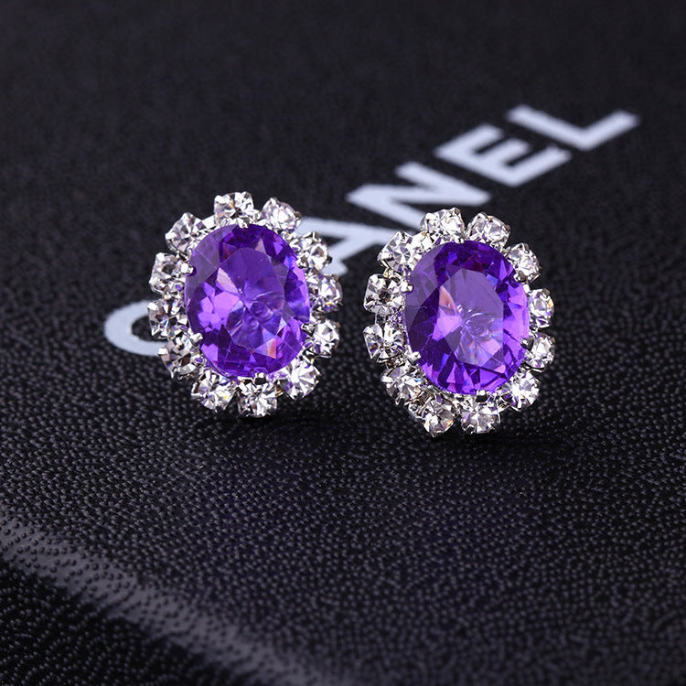 Oval Creative Fashion Rhinestone Shining Diamond Earrings