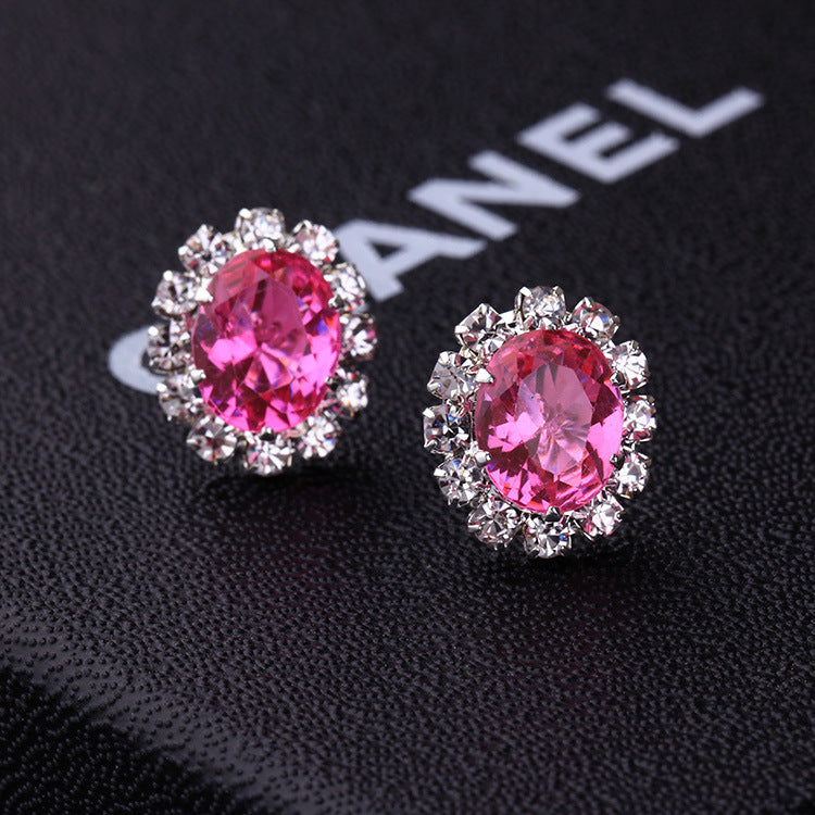 Oval Creative Fashion Rhinestone Shining Diamond Earrings