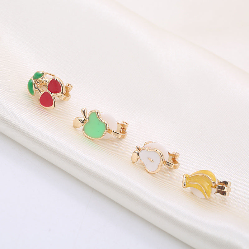 Drip Oil Cherry Cushion Ear Clip Pseudo Stud Earrings