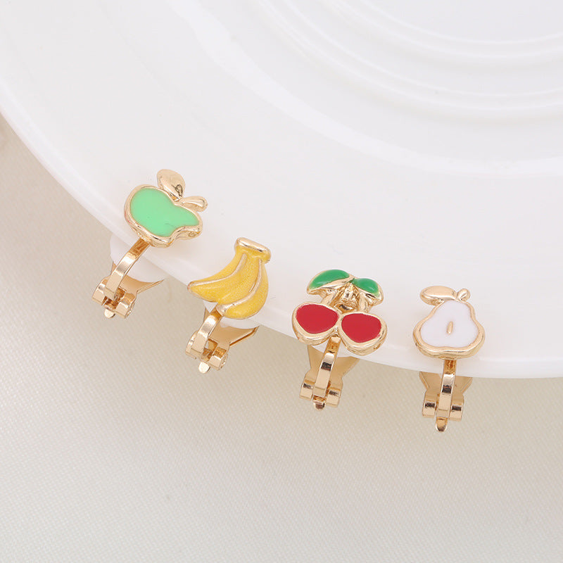 Drip Oil Cherry Cushion Ear Clip Pseudo Stud Earrings