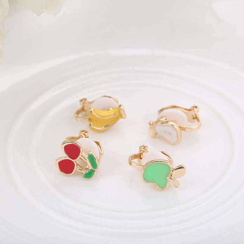 Drip Oil Cherry Cushion Ear Clip Pseudo Stud Earrings