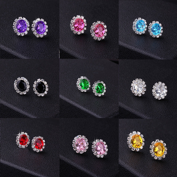 Oval Creative Fashion Rhinestone Shining Diamond Earrings