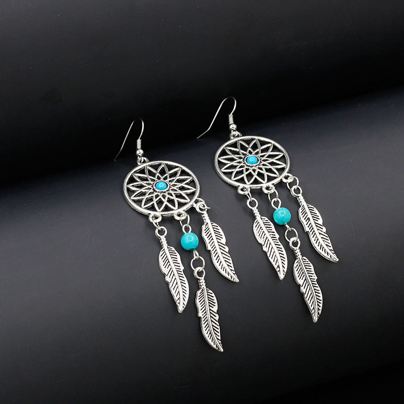 Women's Feather Eardrops Pu Popular Hollow Earrings