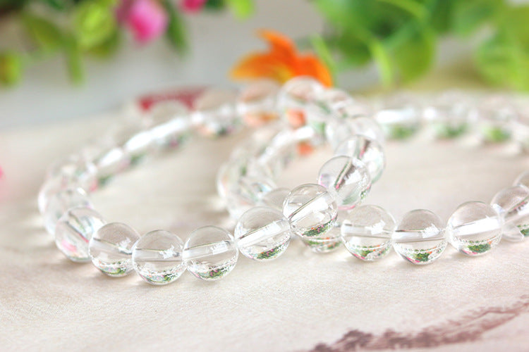 Bracelets fins en perles rondes en cristal blanc naturel