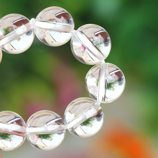 Bracelets fins en perles rondes en cristal blanc naturel