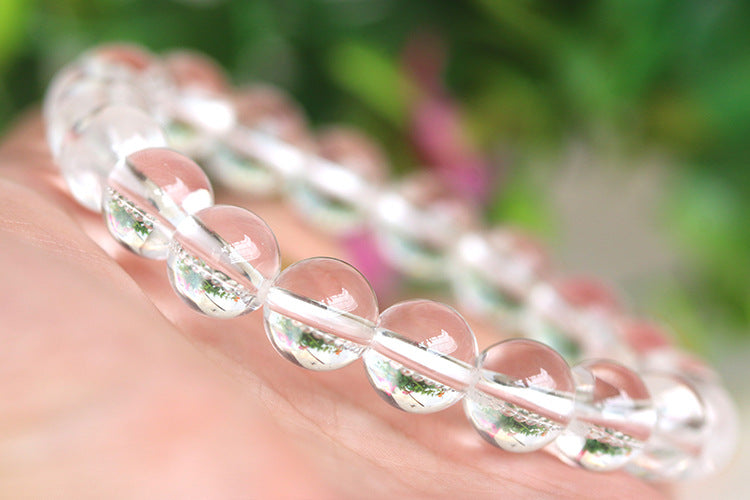 Bracelets fins en perles rondes en cristal blanc naturel