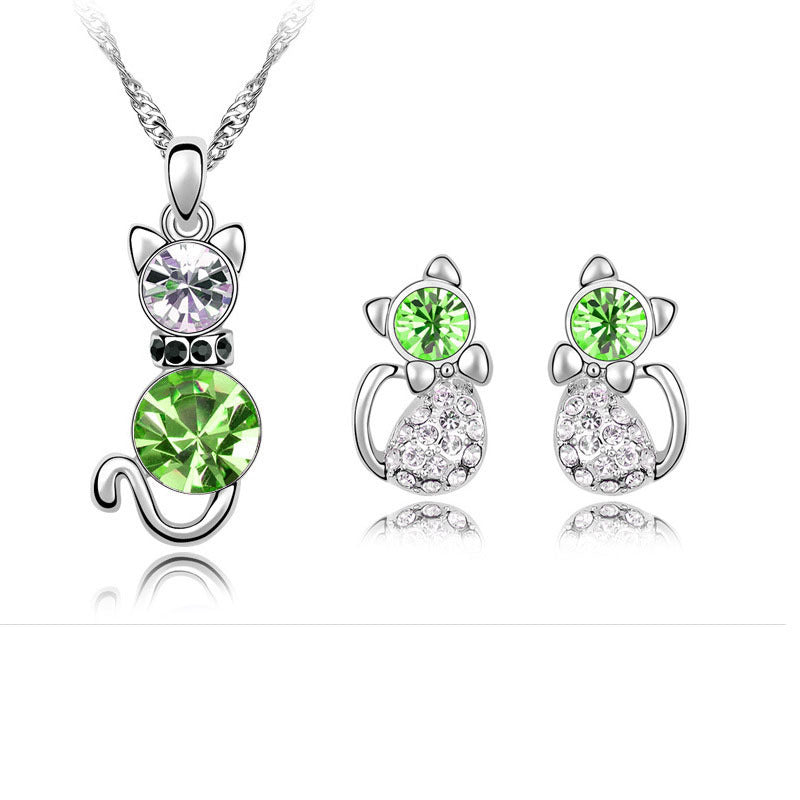 Of Cute Cat Crystal Ear Suit Necklaces