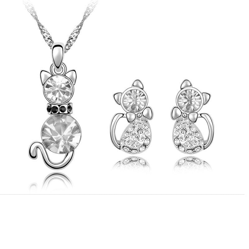 Of Cute Cat Crystal Ear Suit Necklaces