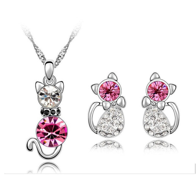 Of Cute Cat Crystal Ear Suit Necklaces
