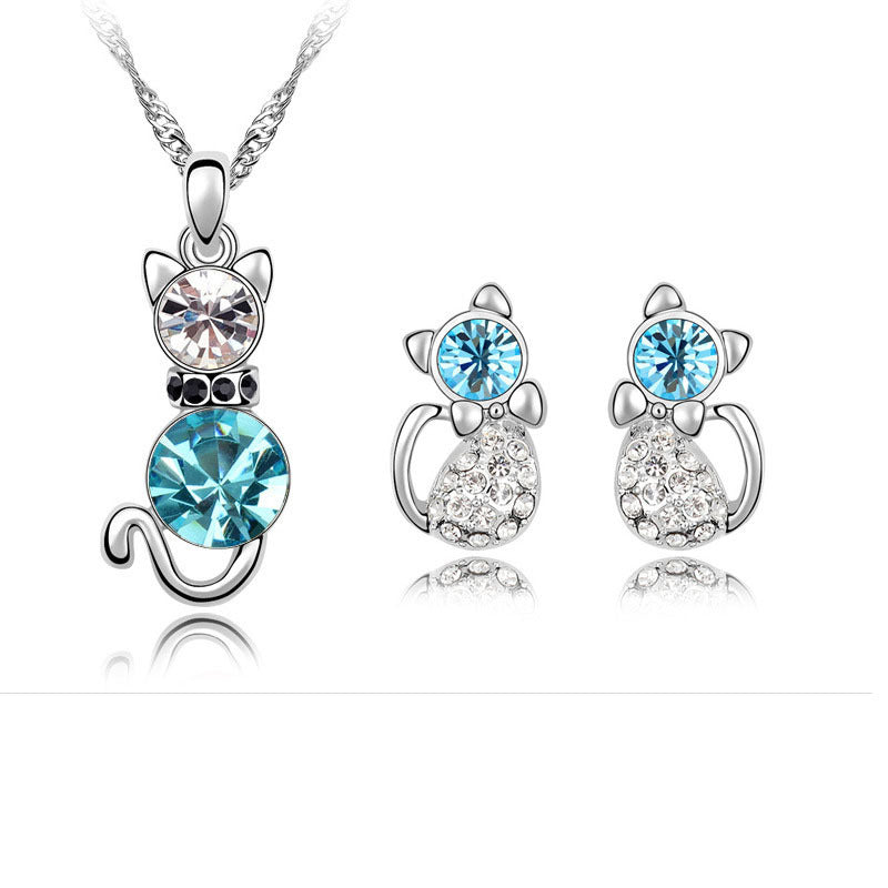 Of Cute Cat Crystal Ear Suit Necklaces