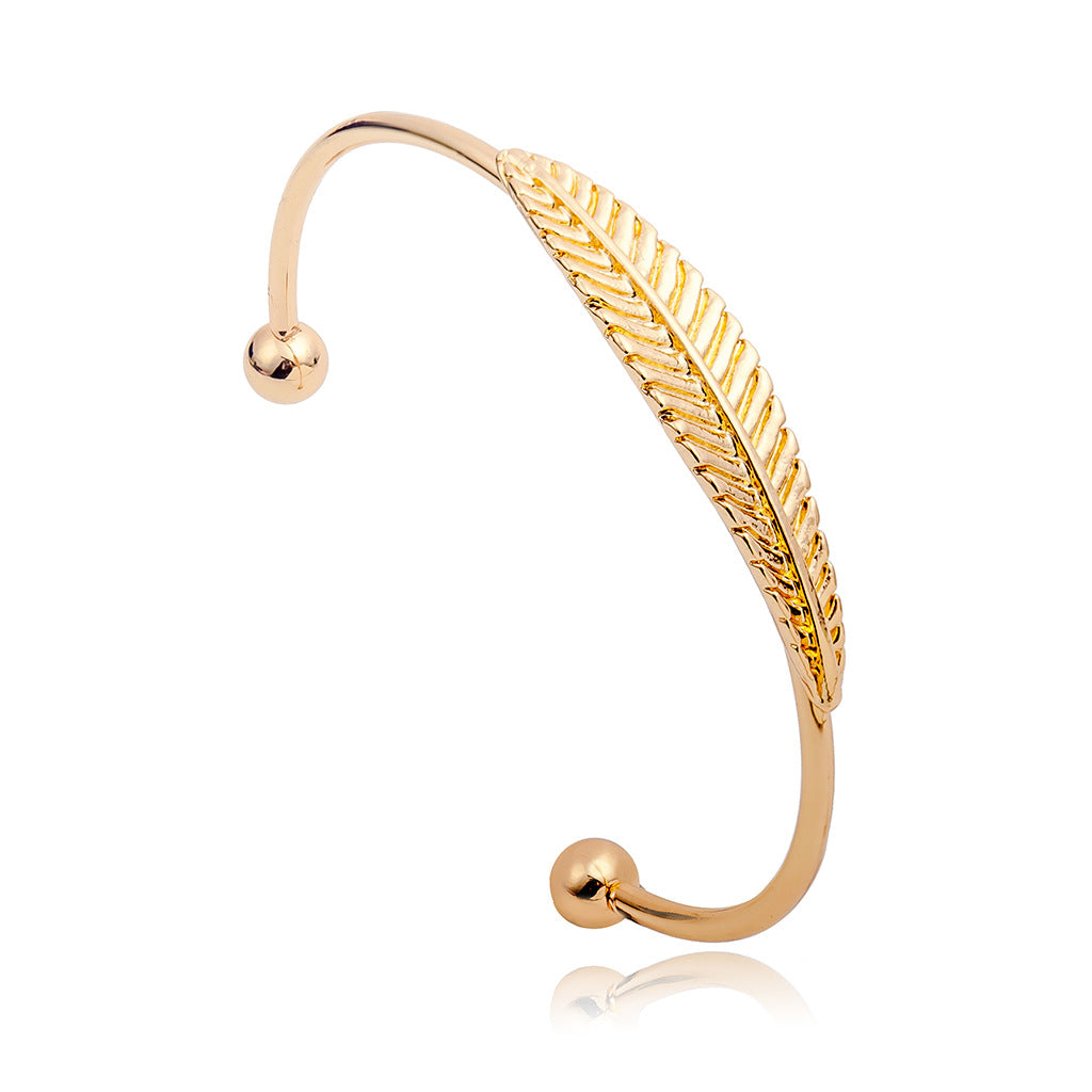 Trendy Wild Leaves Simple Opening Wristband Bracelet