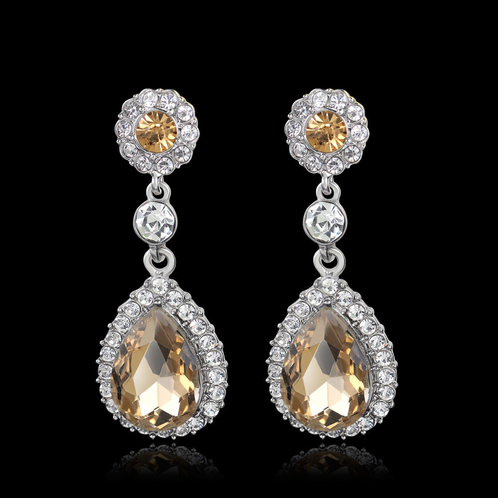 Bridal Glass Water Drop Rhinestone Supply Earrings