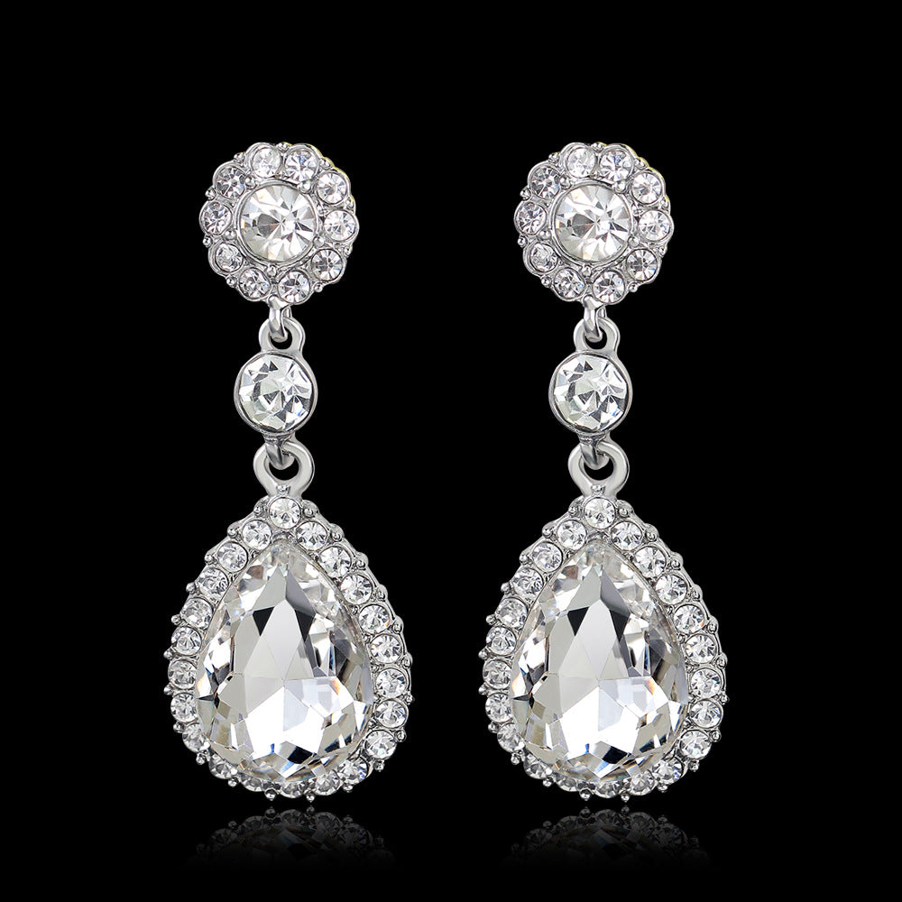 Bridal Glass Water Drop Rhinestone Supply Earrings