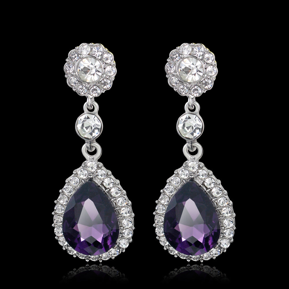 Bridal Glass Water Drop Rhinestone Supply Earrings