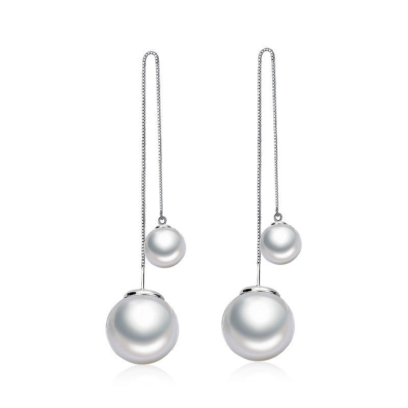 Water Drop Pearl Long Ear Lines Goddess Temperament Stud Earrings