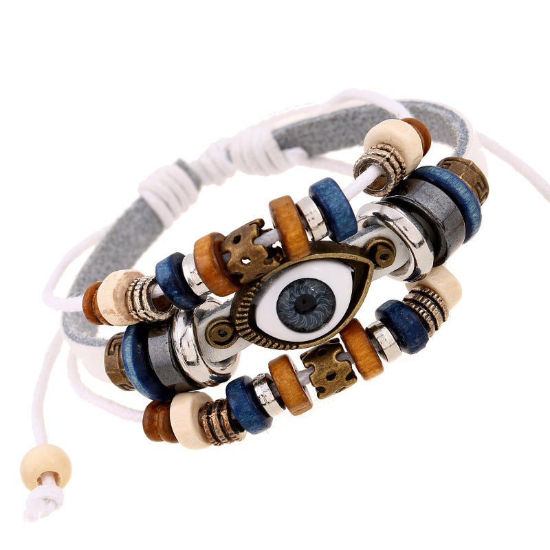 Ornament Beaded Eyes Cattle Leather Pull Adjustment Bracelets