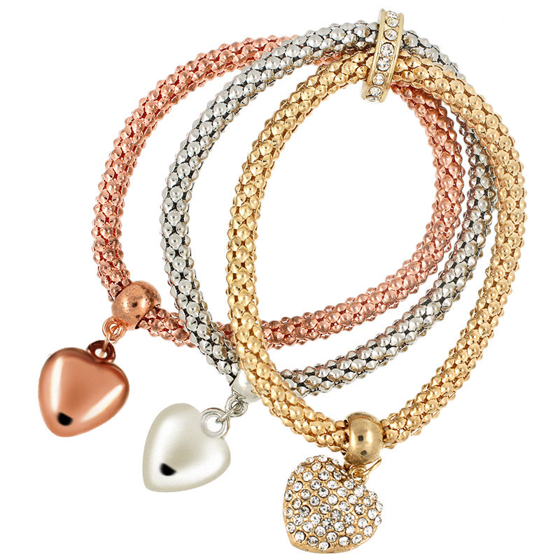 Ornament Alloy Three-color Diamond Heart Fashion Bracelets