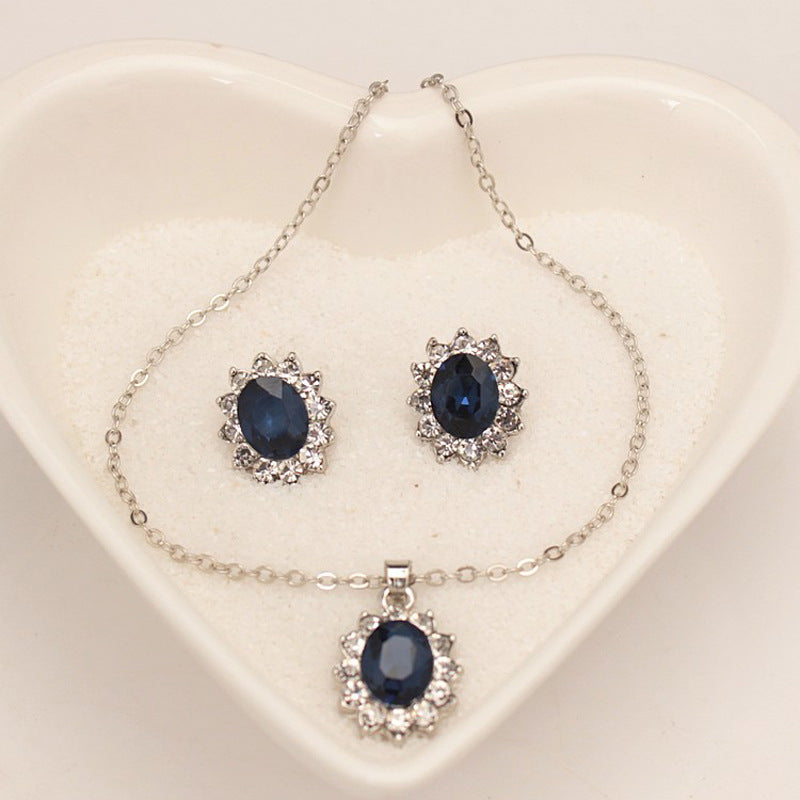 Rhinestone Sapphire Royal Princess Ear Set Necklaces