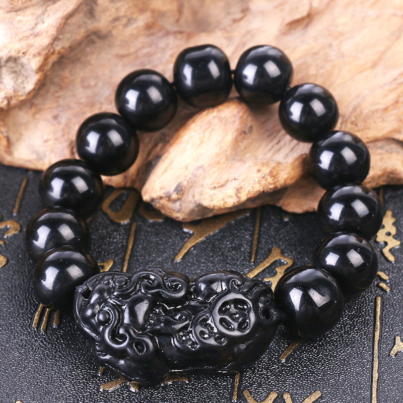 Bracelets multiples imitation obsidienne Pi, promotion équitable