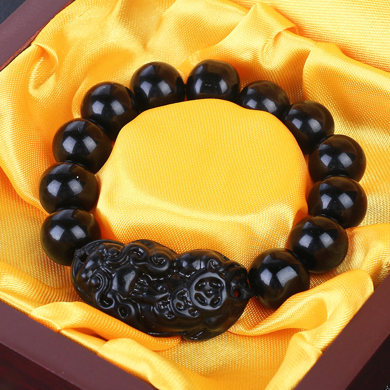 Bracelets multiples imitation obsidienne Pi, promotion équitable