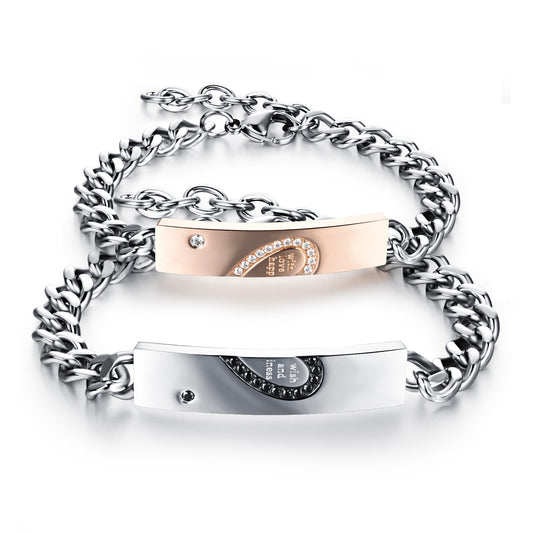 Steel Couple Classic Puzzle Love Peach Heart Bracelets