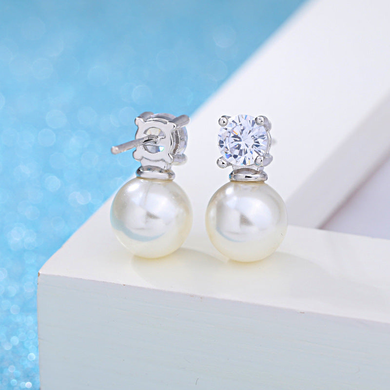 Boucles d'oreilles plaquées argent simples avec perles de Zircon pour femmes