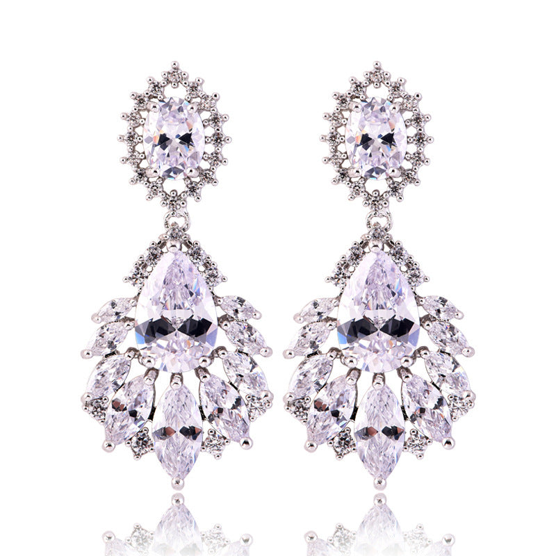 Vintage Tassel Sapphire Blue Zircon Sier Pin Wedding Earrings