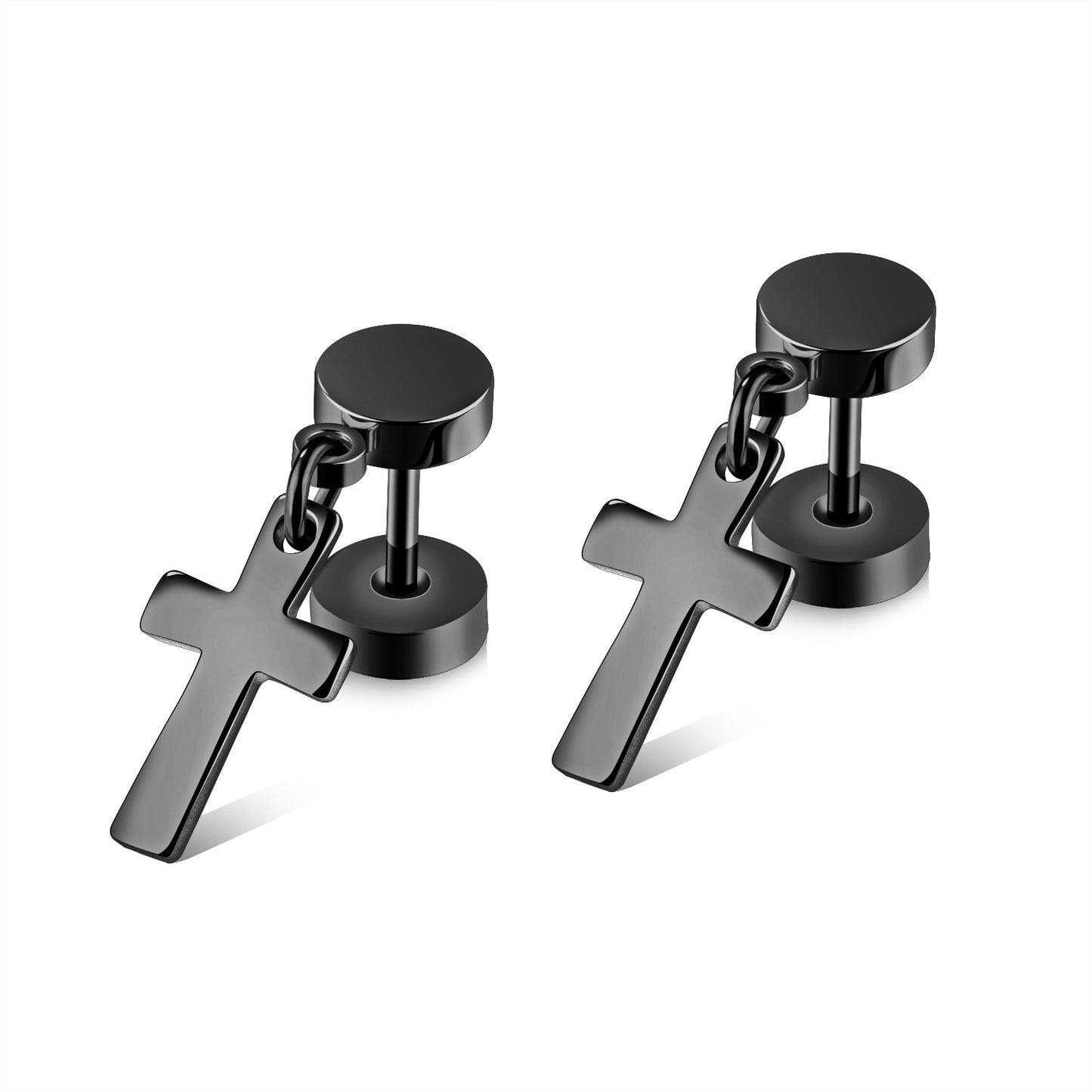 Men's Steel Barbell Cross Double-sided Twist Screw Earrings