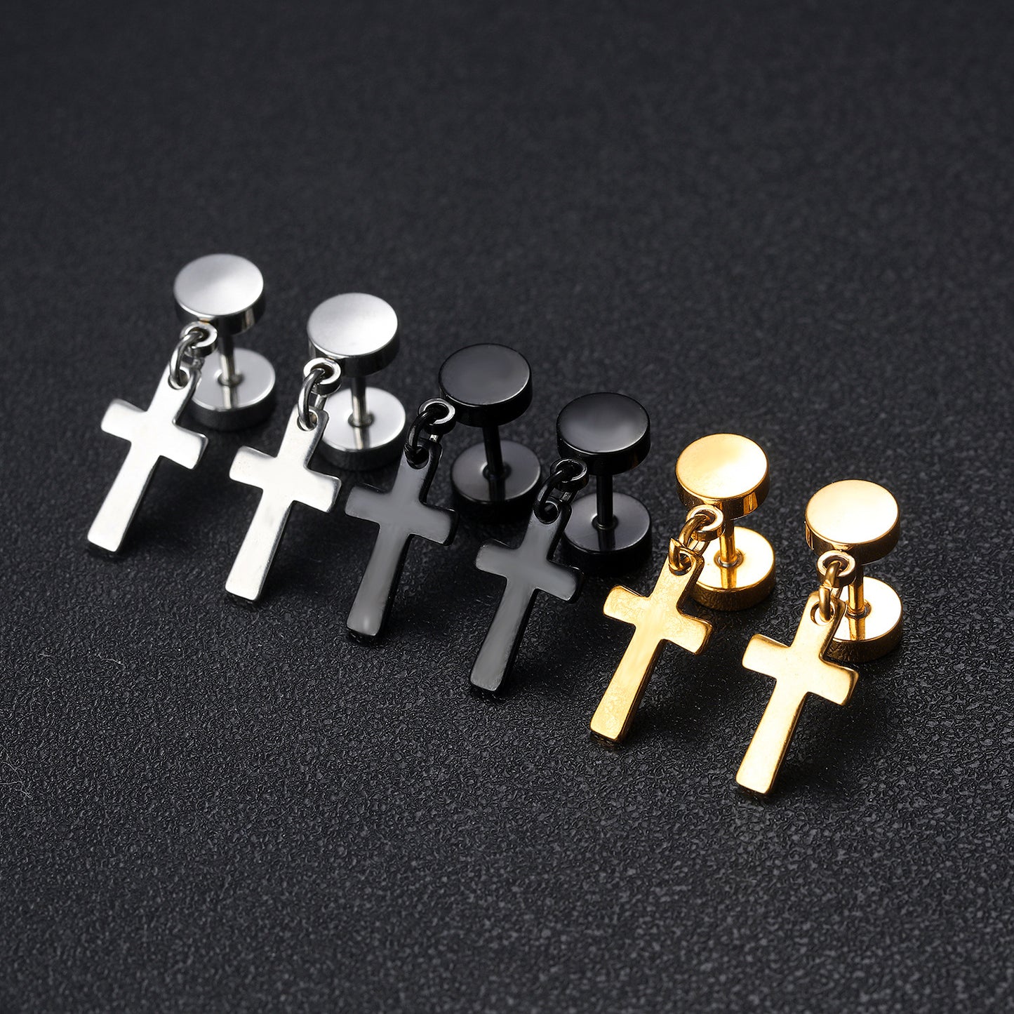 Men's Steel Barbell Cross Double-sided Twist Screw Earrings