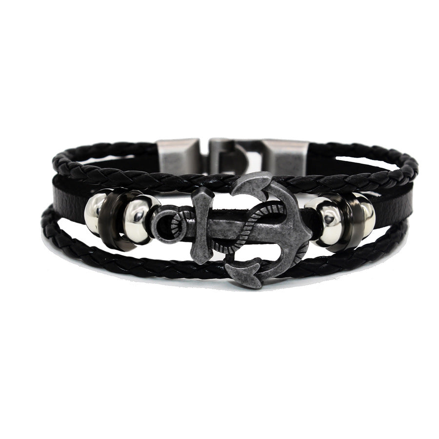 Herren Anker Rindsleder Kette Punk Vintage Schmuck Armbänder