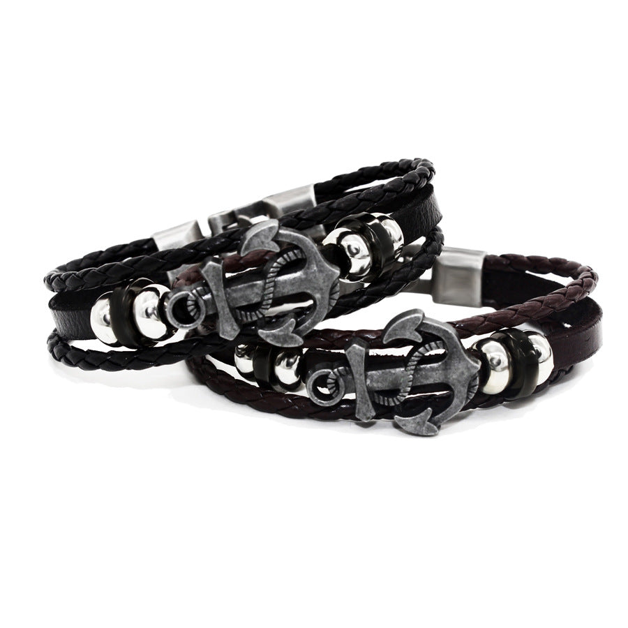 Men's Anchor Cowhide Chain Punk Vintage Jewelry Bracelets