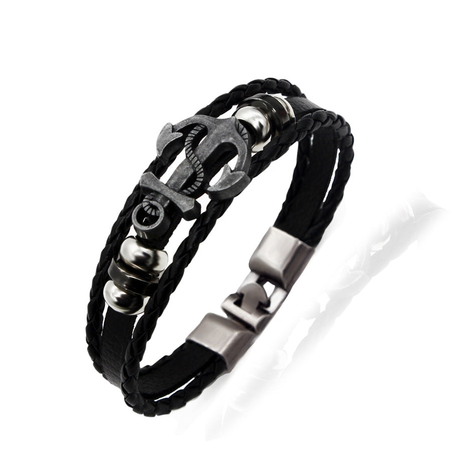 Herren Anker Rindsleder Kette Punk Vintage Schmuck Armbänder