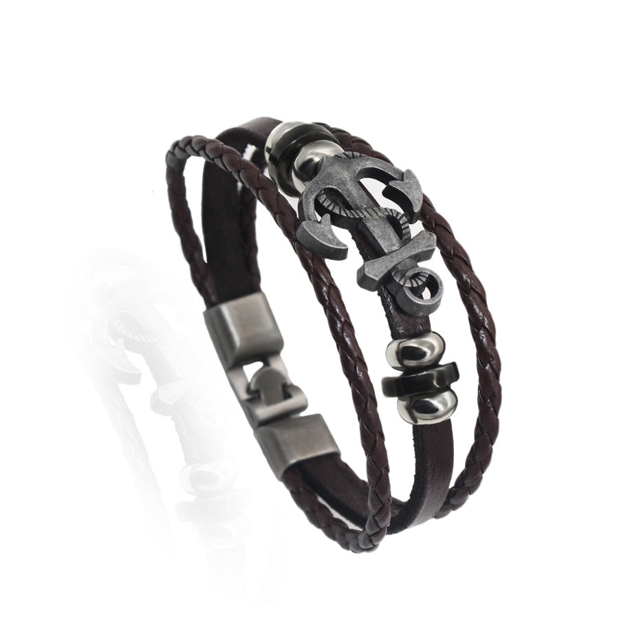 Men's Anchor Cowhide Chain Punk Vintage Jewelry Bracelets