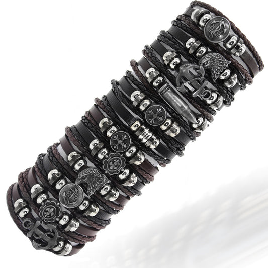 Herren Anker Rindsleder Kette Punk Vintage Schmuck Armbänder