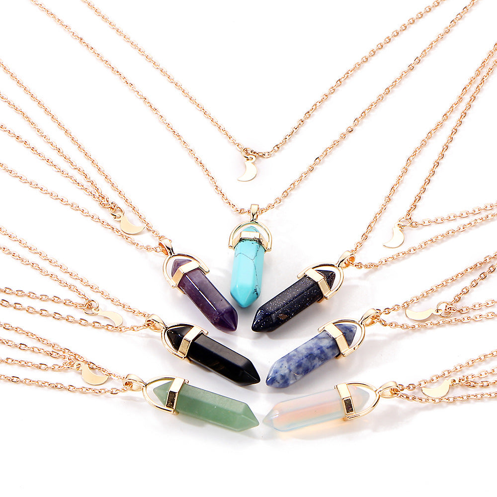 Glass Hexagon Prism Fashion Moon Crescent Necklaces