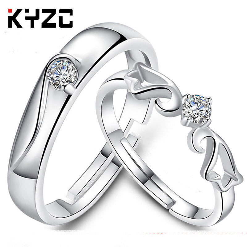 Sier Accessories Open Couple Female Korean Style Zircon Rings