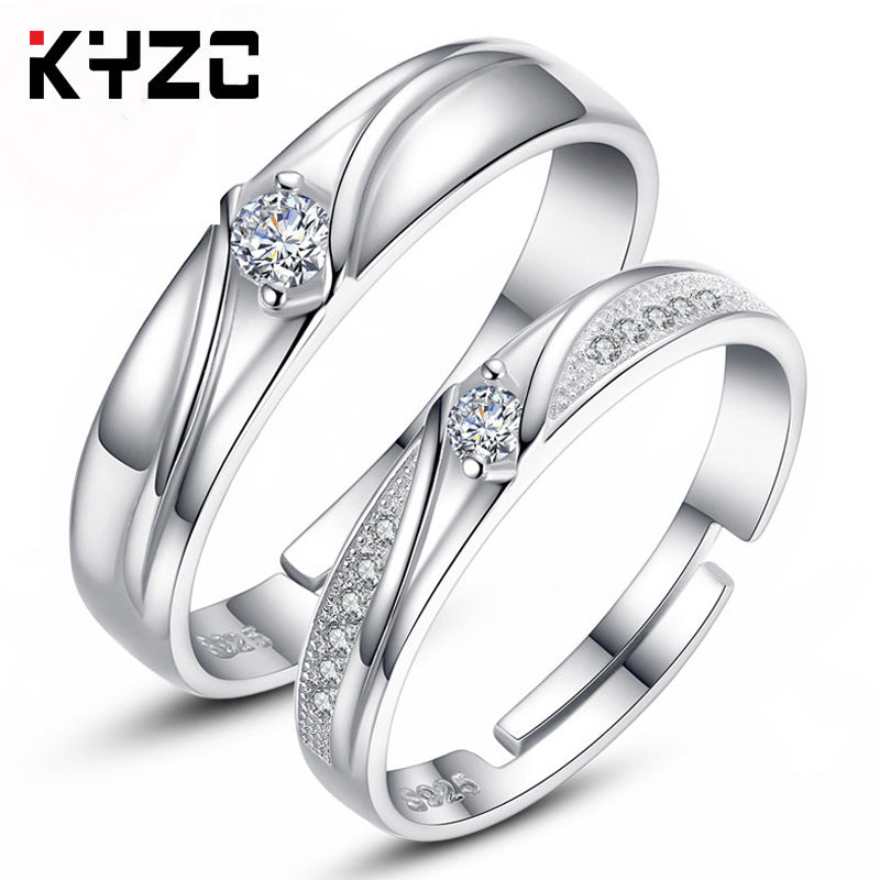 Sier Accessories Open Couple Female Korean Style Zircon Rings