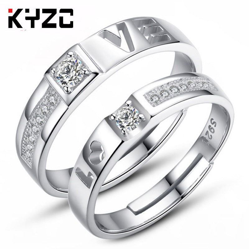 Sier Accessories Open Couple Female Korean Style Zircon Rings