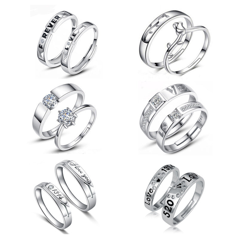 Sier Accessories Open Couple Female Korean Style Zircon Rings