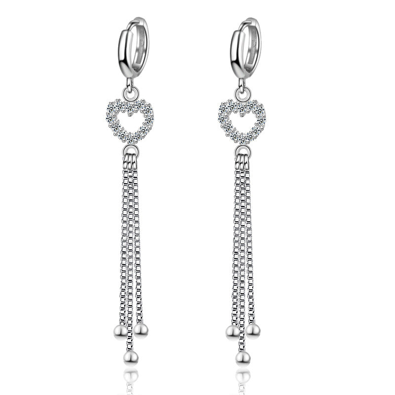 Long Tassel Heart-shaped Refined Rhinestone Minimalism Earrings