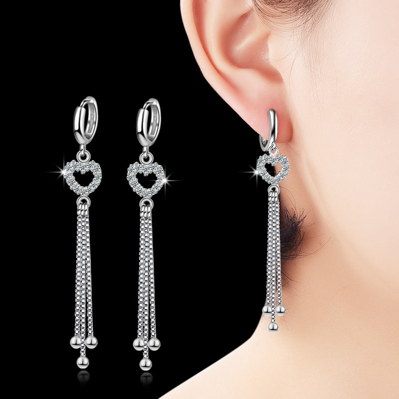 Long Tassel Heart-shaped Refined Rhinestone Minimalism Earrings