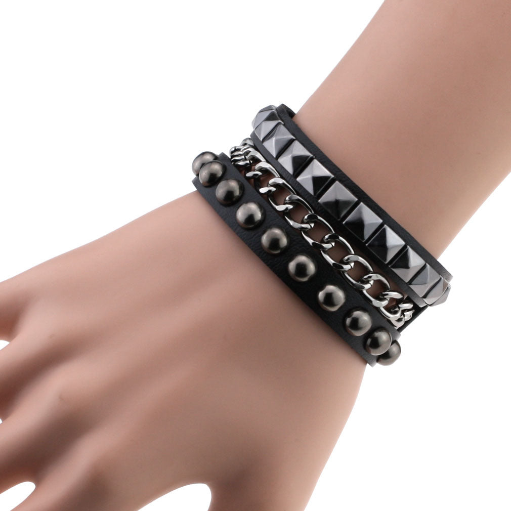 Fashion Square Round Rivet Iron Chain Bracelets