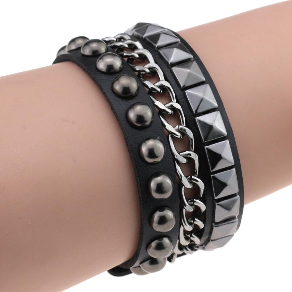 Fashion Square Round Rivet Iron Chain Bracelets